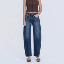 Load image into Gallery viewer, Kate High Rise Barrel Jeans (med + dark wash)
