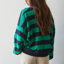 Load image into Gallery viewer, Knit Cotton Polyester Striped Half Button Up Top
