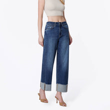 Load image into Gallery viewer, Super High Rise Side Paneled Cuff Barrel Jeans

