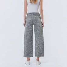 Load image into Gallery viewer, High Rise Drawstring Grey Leopard Barrel Jeans
