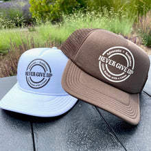 Load image into Gallery viewer, Advocate. Resilience. Never Give Up. Trucker Hats
