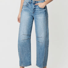 Load image into Gallery viewer, Kate High Rise Barrel Jeans (med + dark wash)
