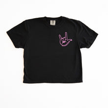 Load image into Gallery viewer, I Love You sign Garment-Dyed Women's Boxy tee ~ Black
