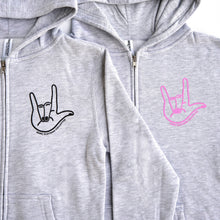 Load image into Gallery viewer, I Love You Sign. Youth Zip Hoodies

